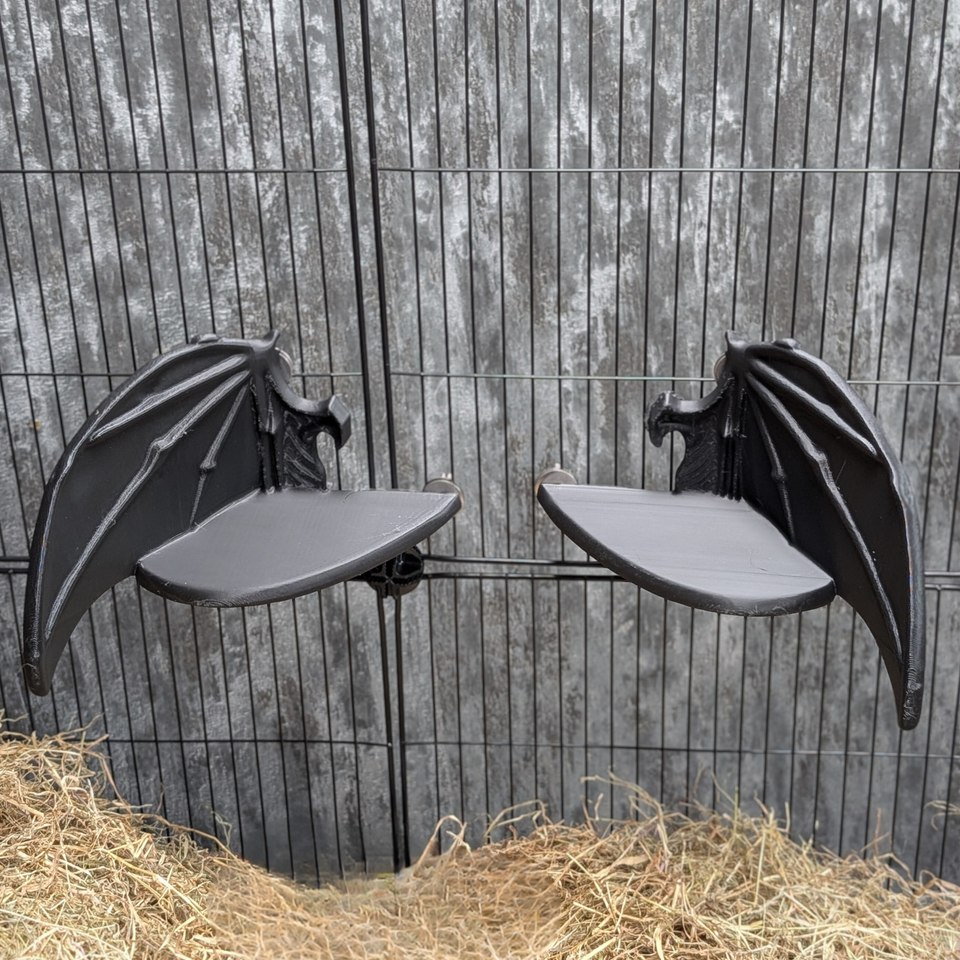 Gothic Bat Wing Rat Cage Shelf Perch styled in home setting