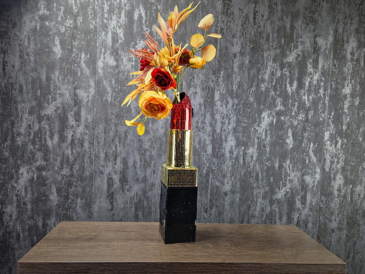 Glam Lipstick Vase, Red & Gold • Modern Home Decor, Unique Statement Piece