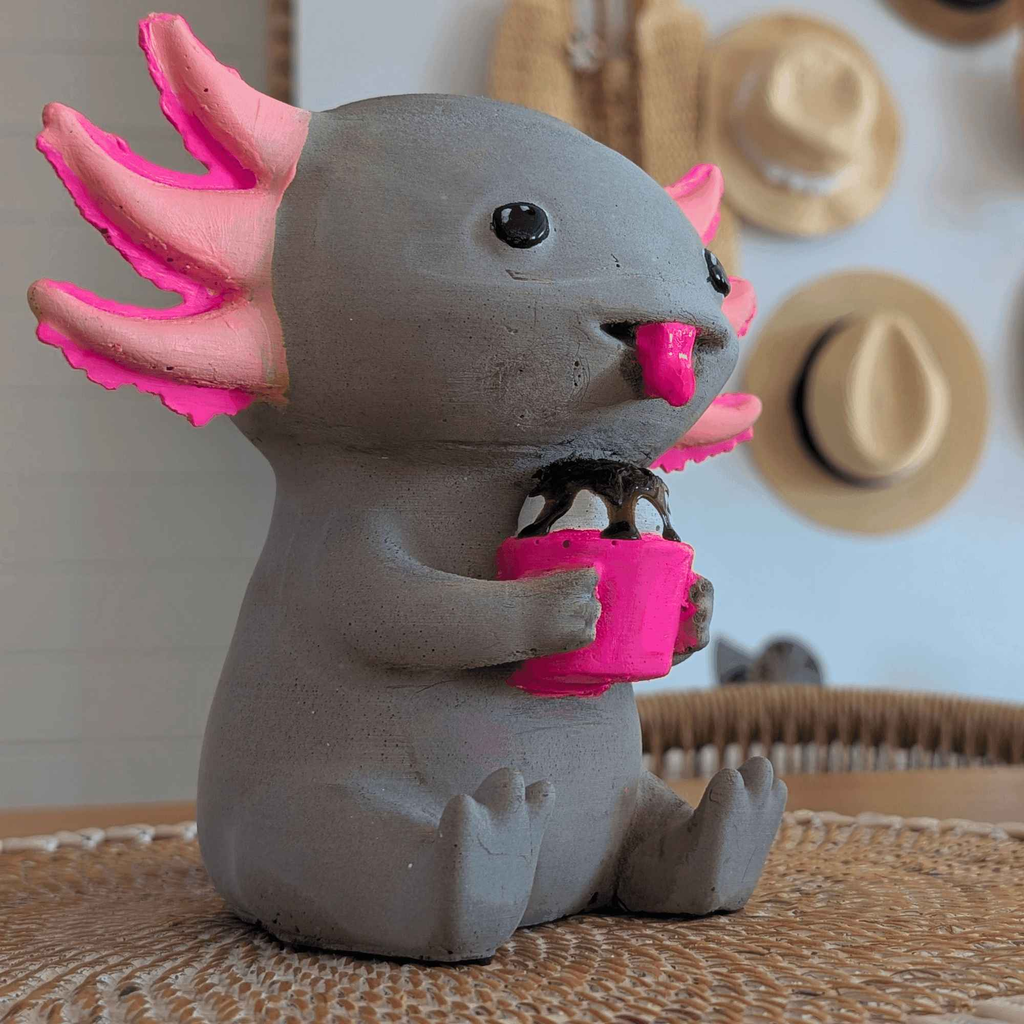 Concrete Axolotl Ornament with Cupcake