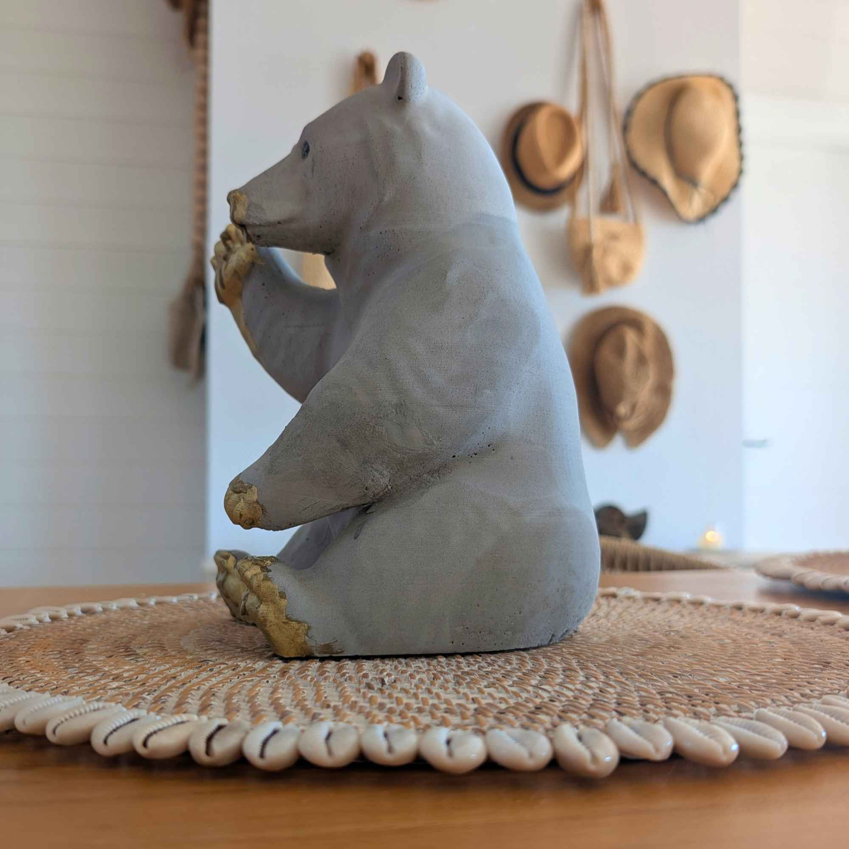 Honey-Dipped Golden Paw Bear Sculpture styled in home setting