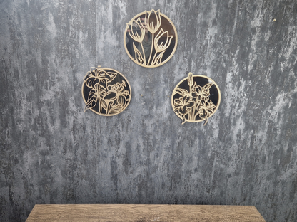 Gold Floral Round Mirror, Unique Wall Decor, Concrete Mirror with Flower Patterns, Modern Home Decor