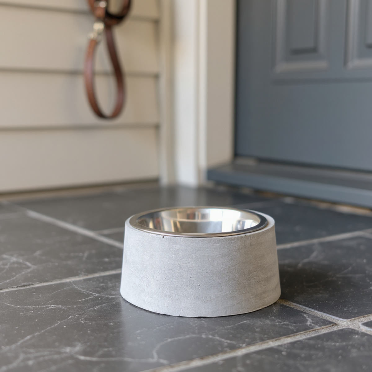 Cast Stone Pet Bowl — side view — hand-cast stone finish