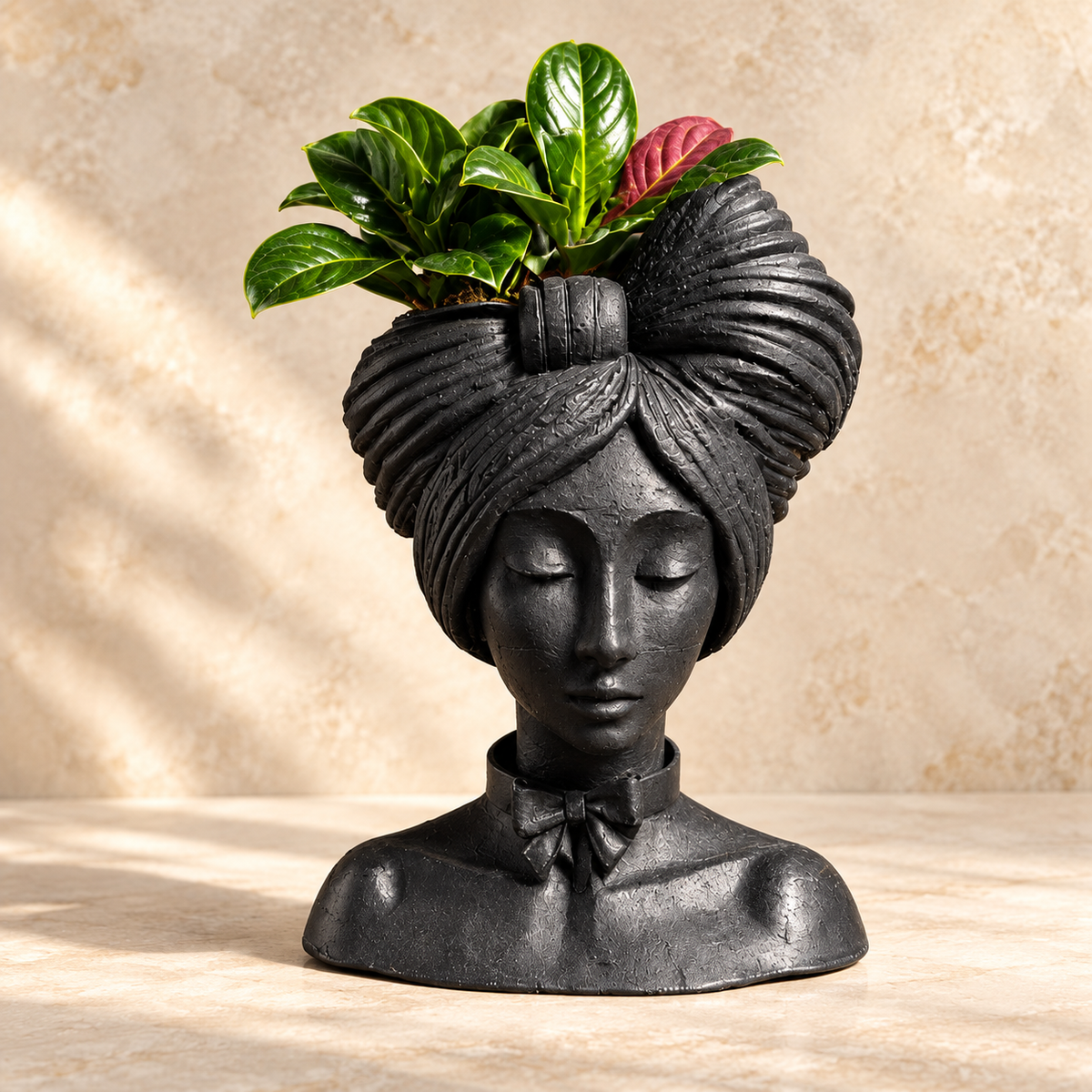 Matte-black turban planter