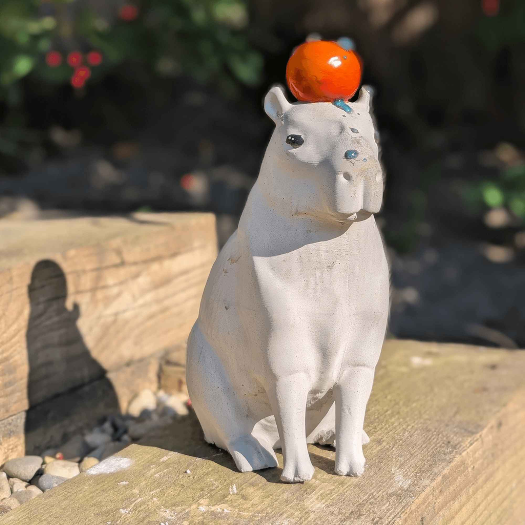 Capybara with Orange Concrete Sculpture