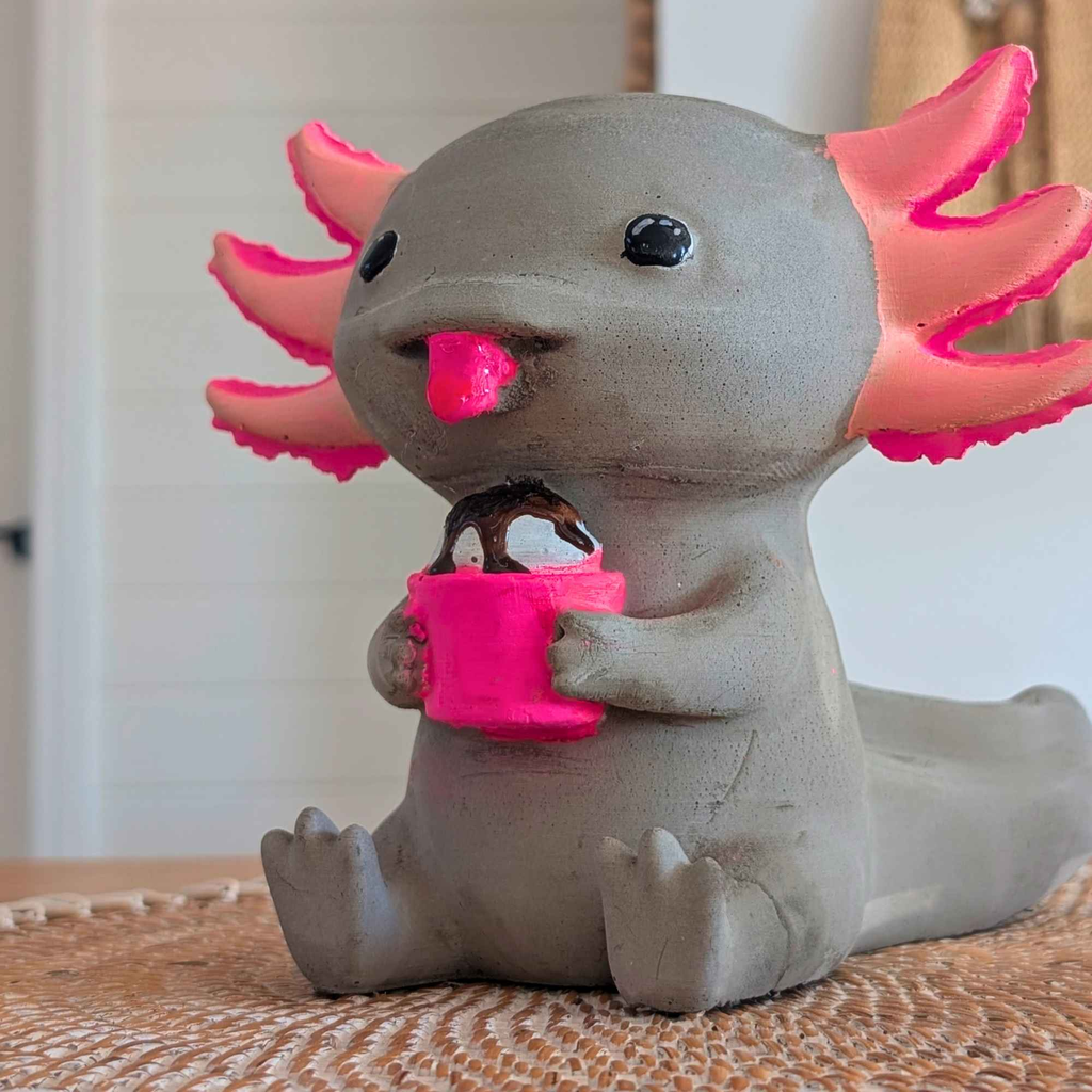 Concrete Axolotl Ornament with Cupcake