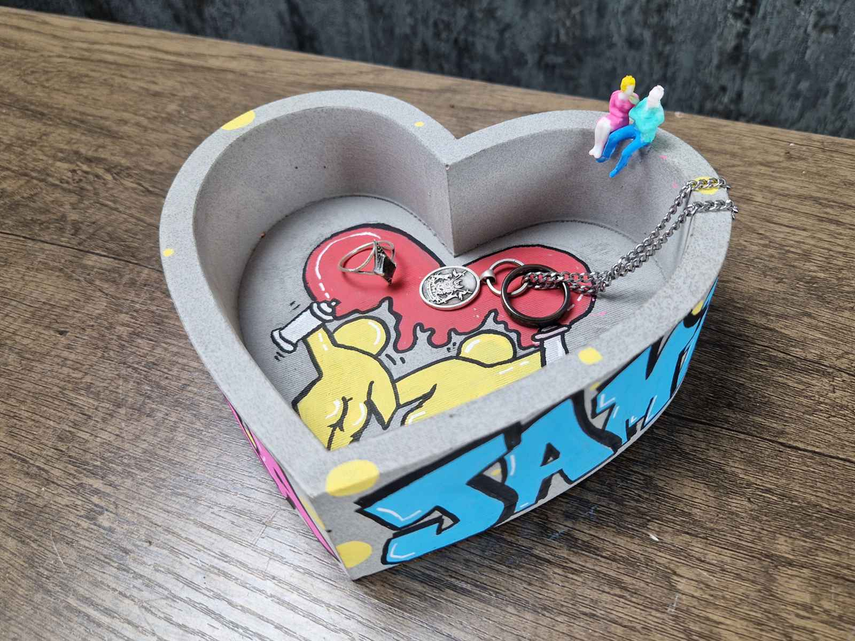 Heart-Shaped Graffiti Ashtray styled in home setting