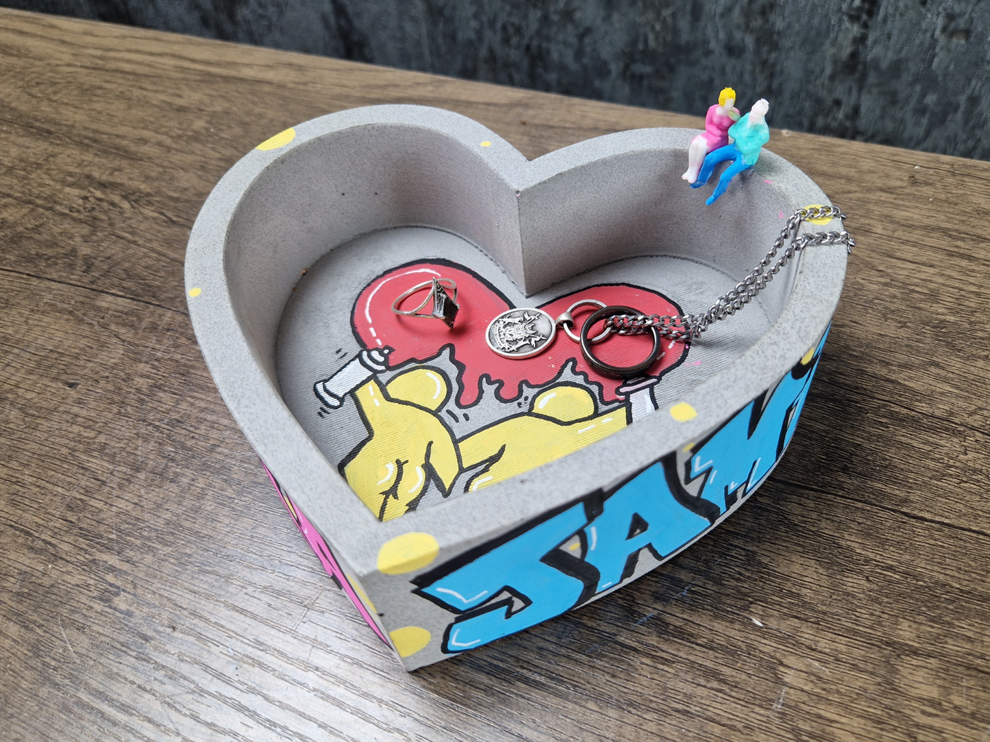 Heart-Shaped Graffiti Ashtray, trinket tray, Custom Colors & Names • Unique Home Decor, Artistic Gift Idea