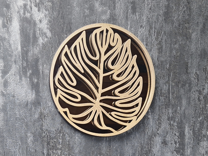 Gold Monstera Pattern Mirror, 20cm Round Mirror, Modern Home Decor, Botanical Wall Art, Unique Accent Piece