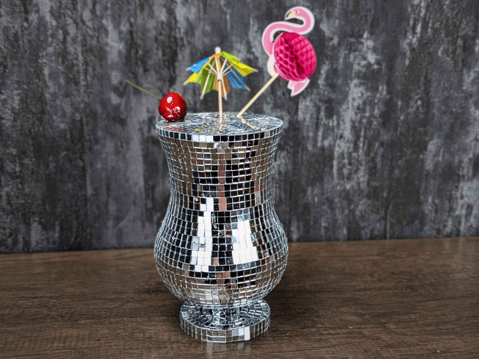 Disco Ball Cocktail Glassware Set — side view — mirror tile finish