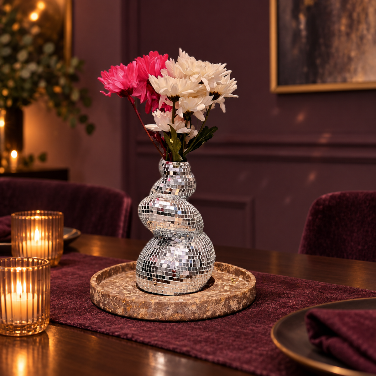 Silver & gold sculptural vase