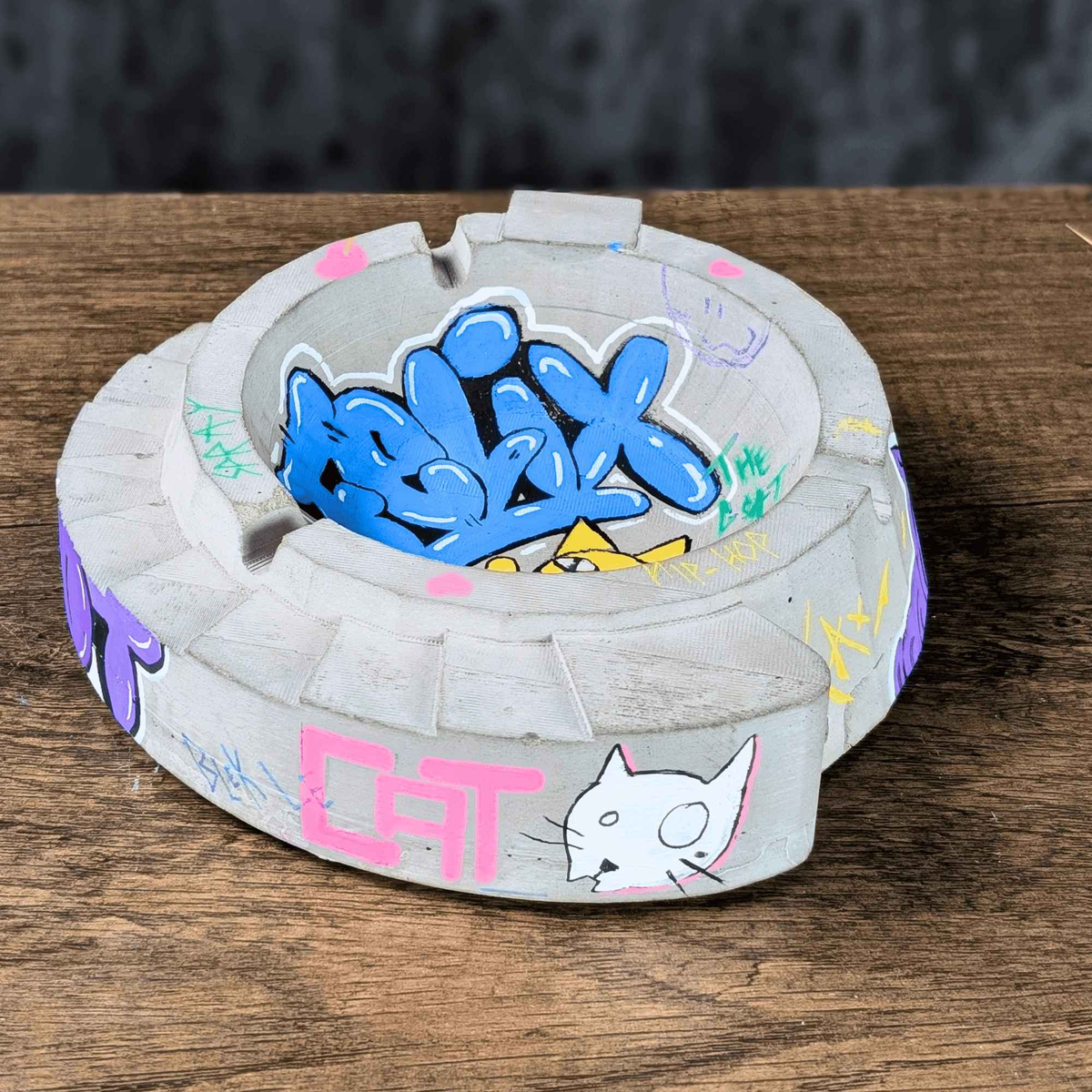 Custom Graffiti Concrete Ashtray top-down view