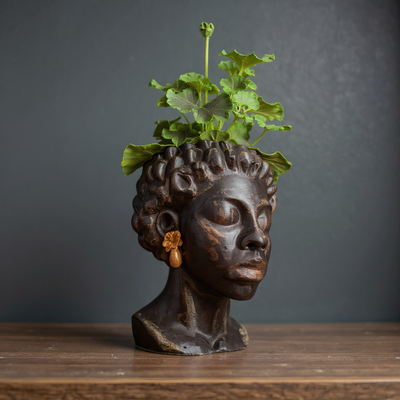 African Woman Bust Planter