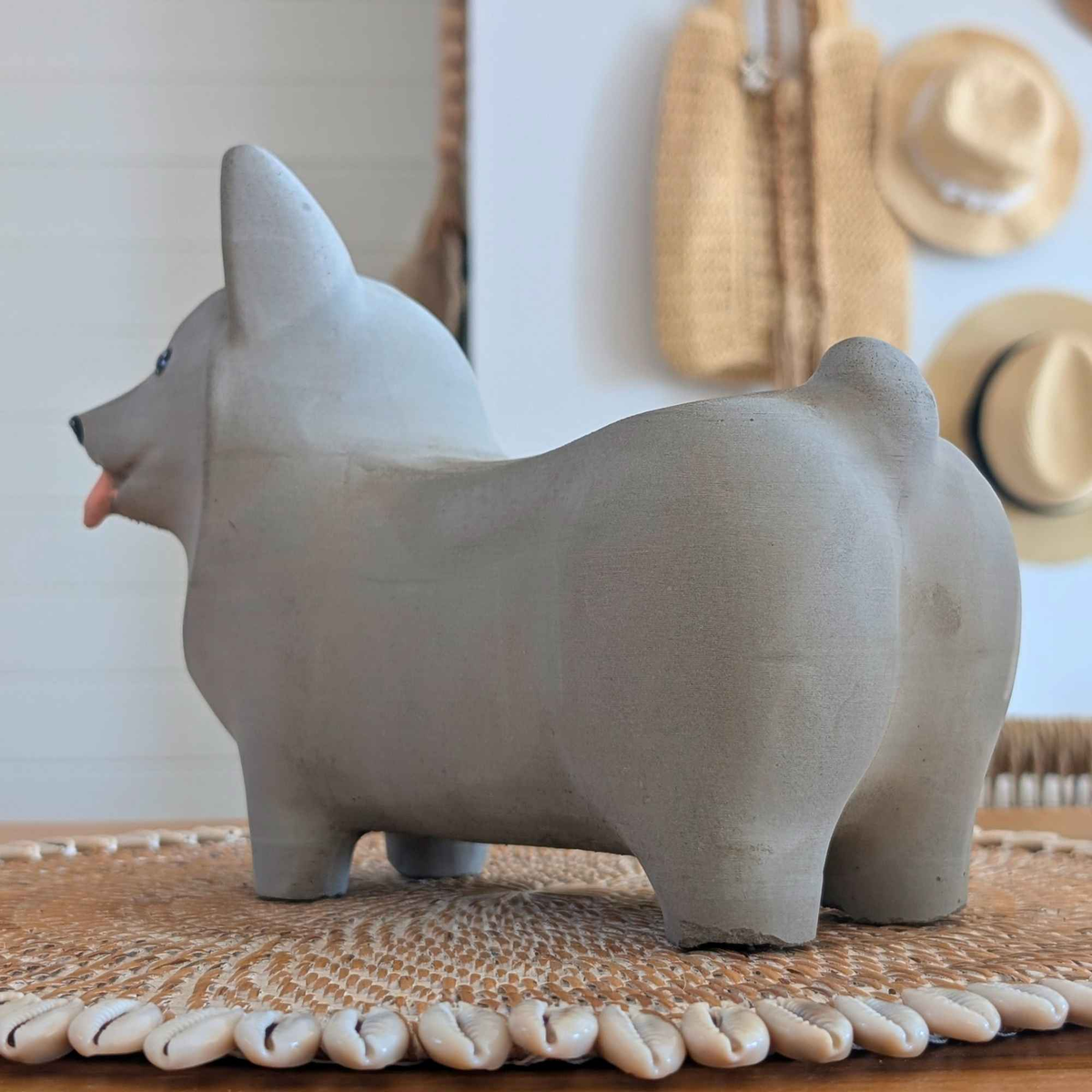 Handmade Corgi Stone Ornament with Heart displayed alongside complementary pieces