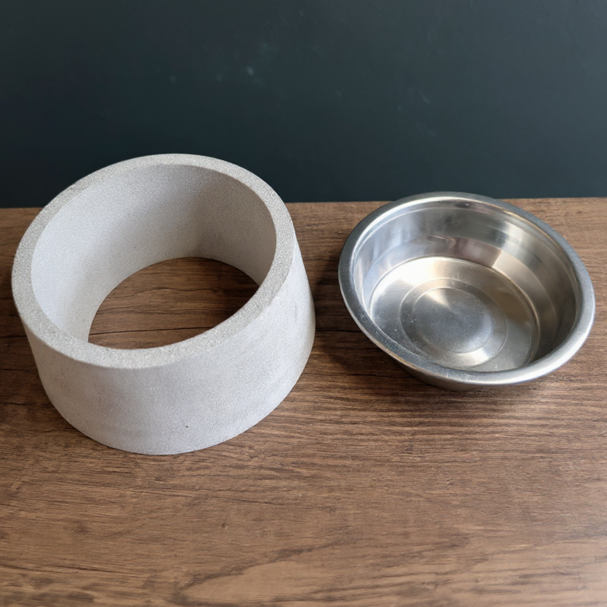 Cast Stone Pet Bowl — lifestyle — styled home setting
