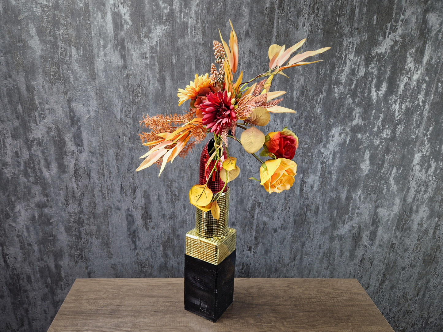 Glam Lipstick Vase, Red & Gold • Modern Home Decor, Unique Statement Piece