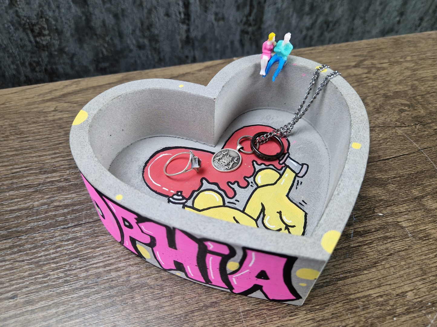 Heart-Shaped Graffiti Ashtray, trinket tray, Custom Colors & Names • Unique Home Decor, Artistic Gift Idea