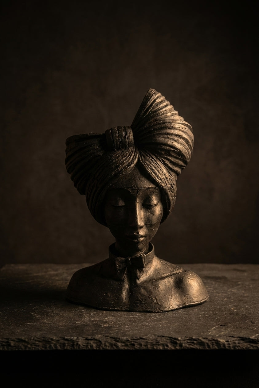 Cast stone woman planter front view
