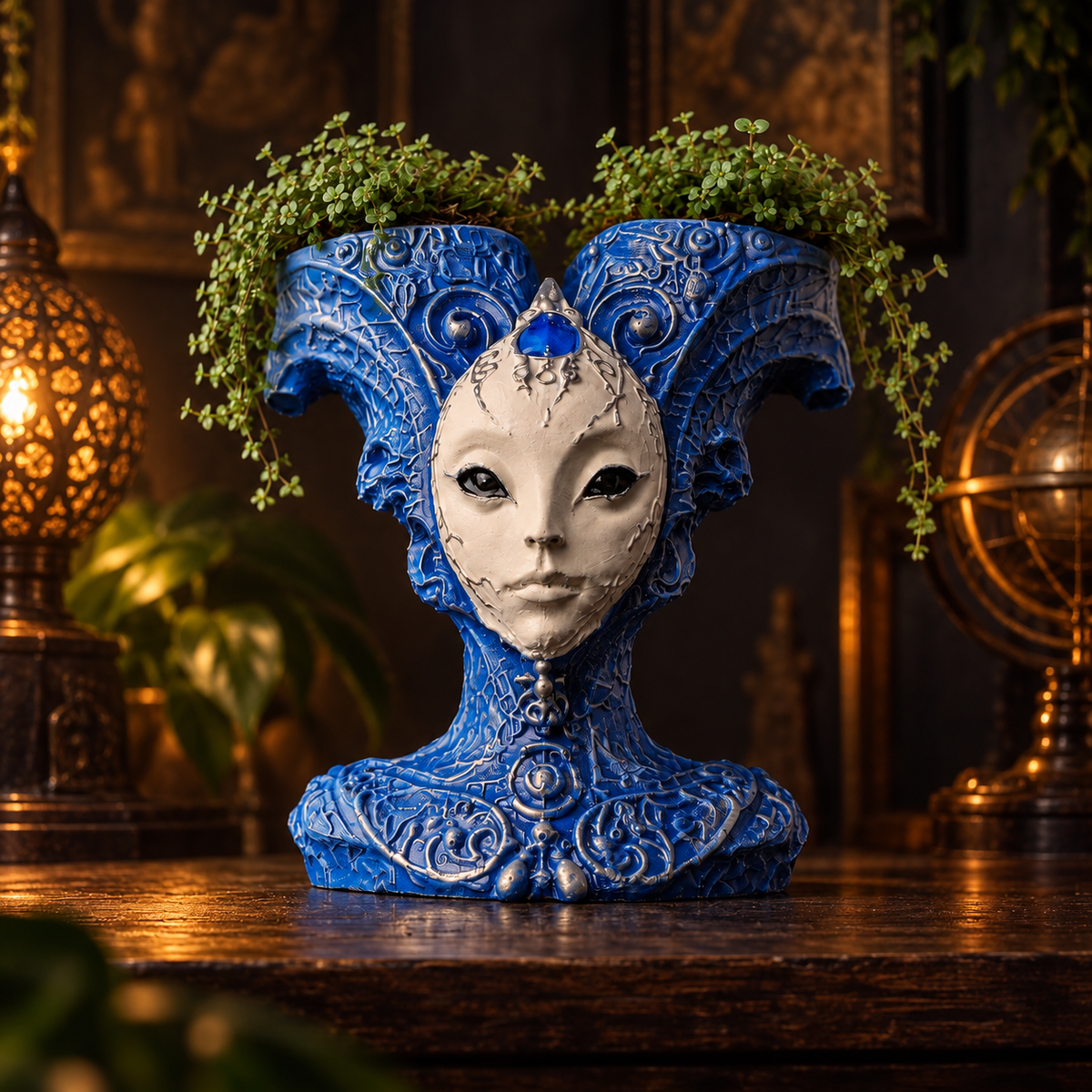 Blue alien jester planter