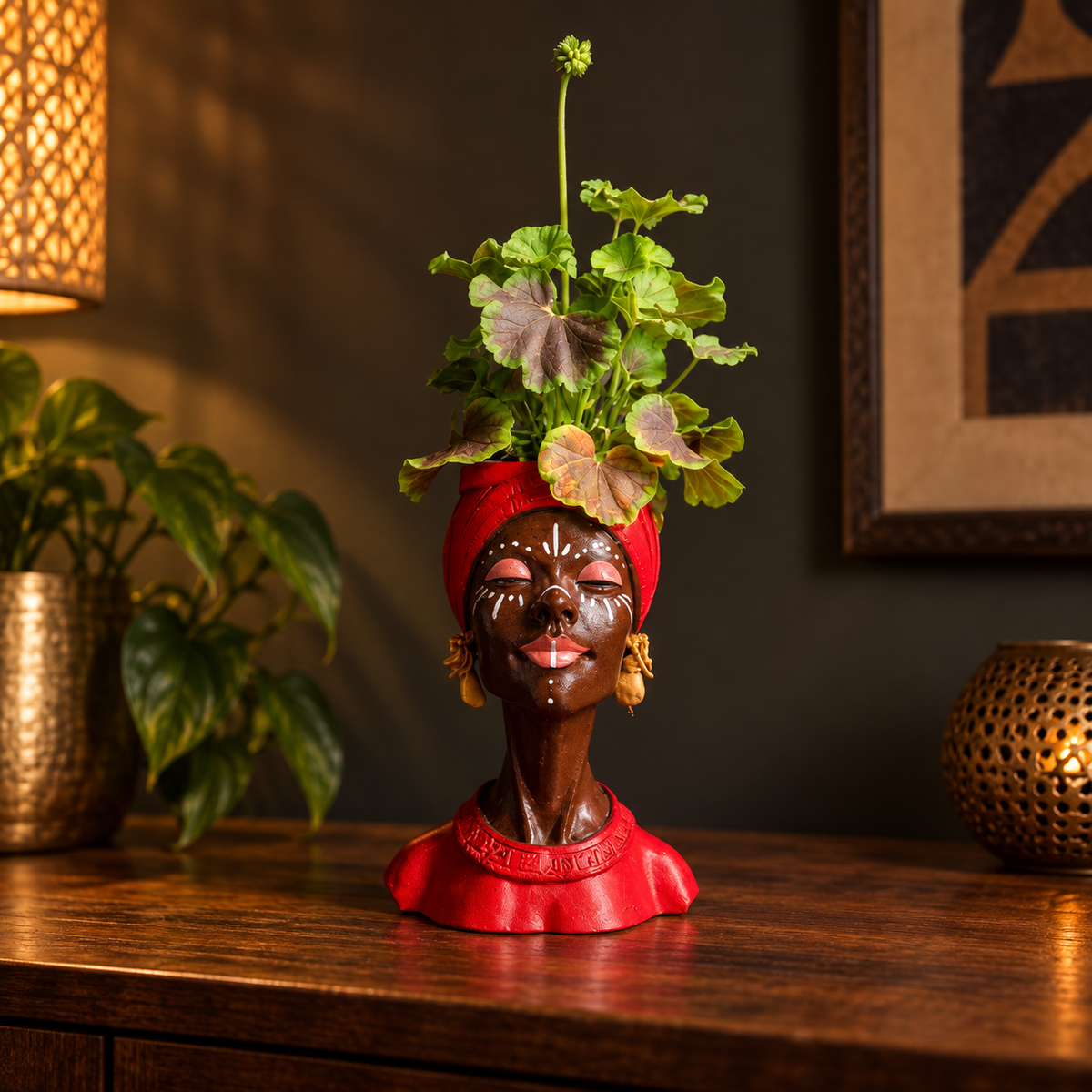Red woman-head planter