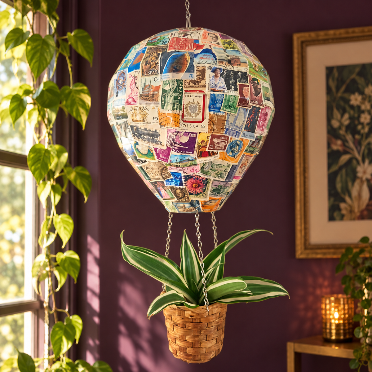 Vintage-stamp balloon planter