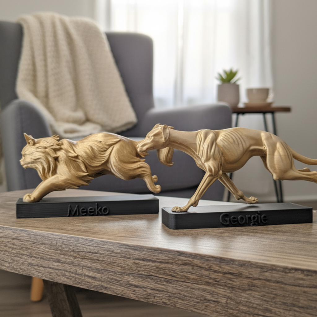 Custom Dynamic Pet Statue with Engraved Base