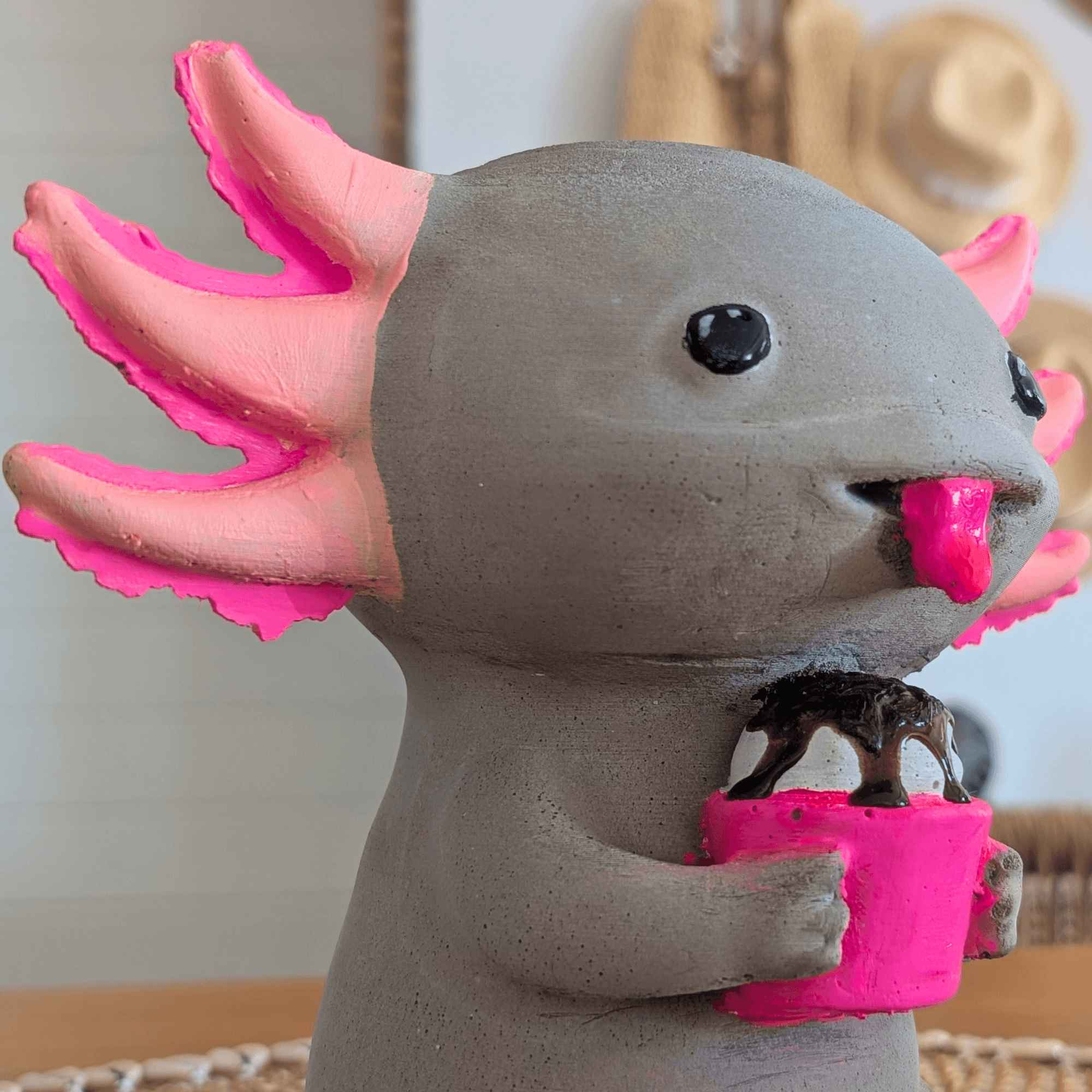 Concrete Axolotl Ornament with Cupcake