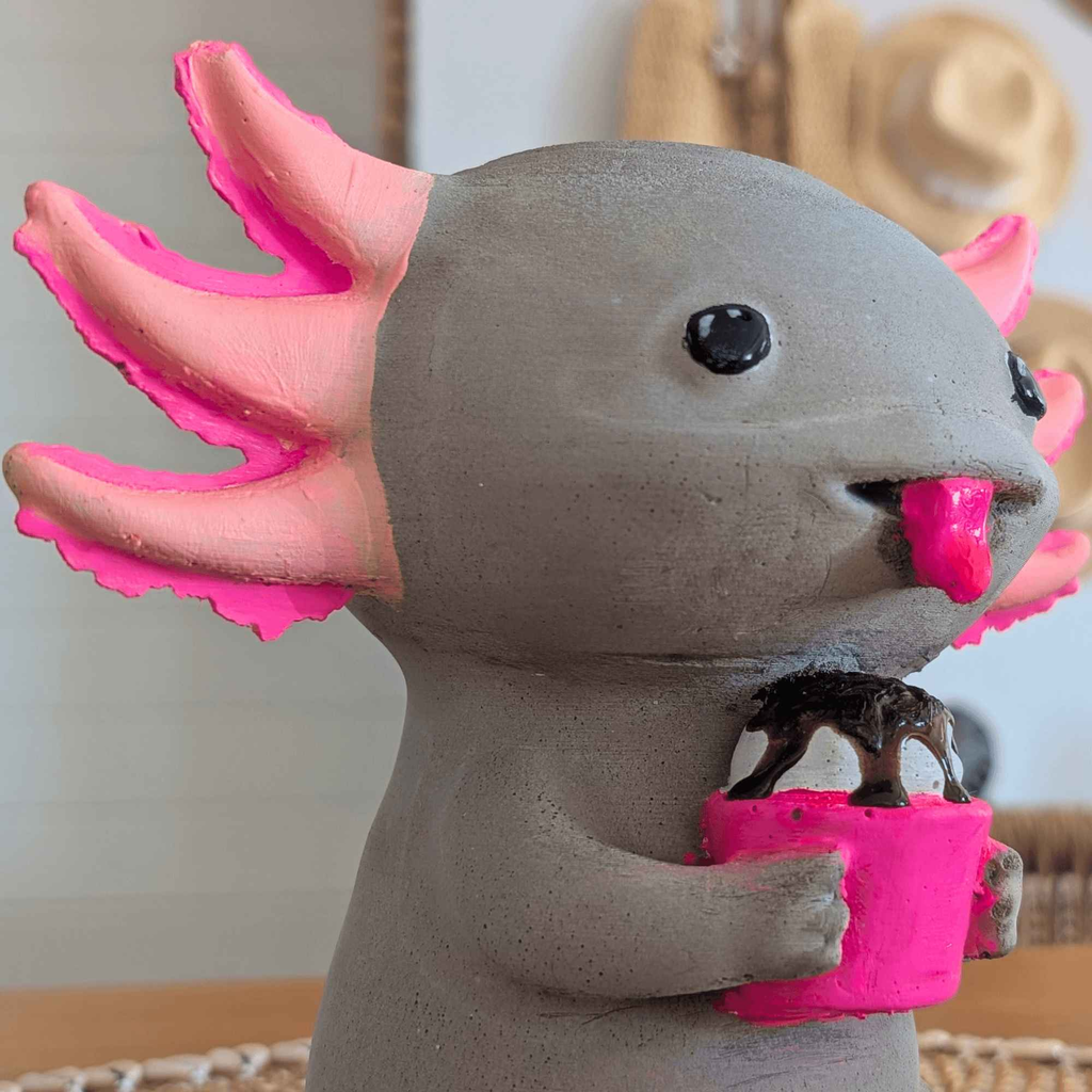 Concrete Axolotl Ornament with Cupcake