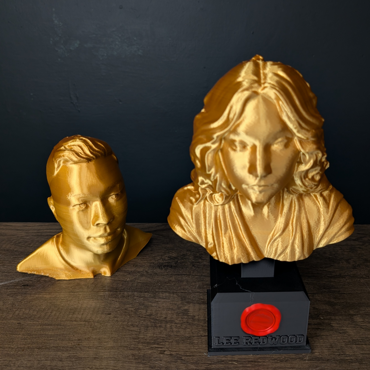 Personalised Gold Bust Trophy styled in home setting