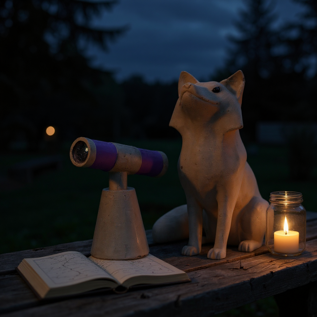 Stargazing Fox & Telescope Duo