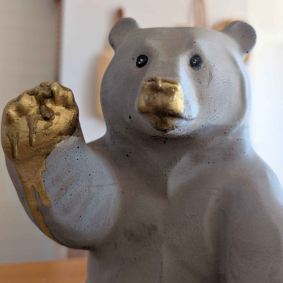Honey-Dipped Golden Paw Bear Sculpture natural light colour reference