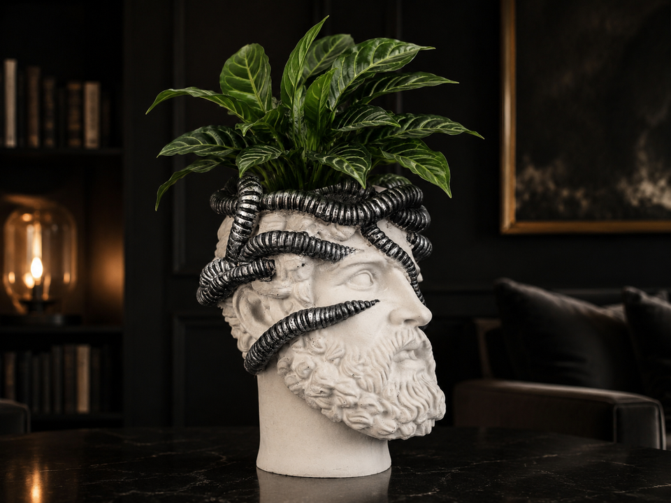 Side lifestyle view of Aristotle.exe with green houseplant