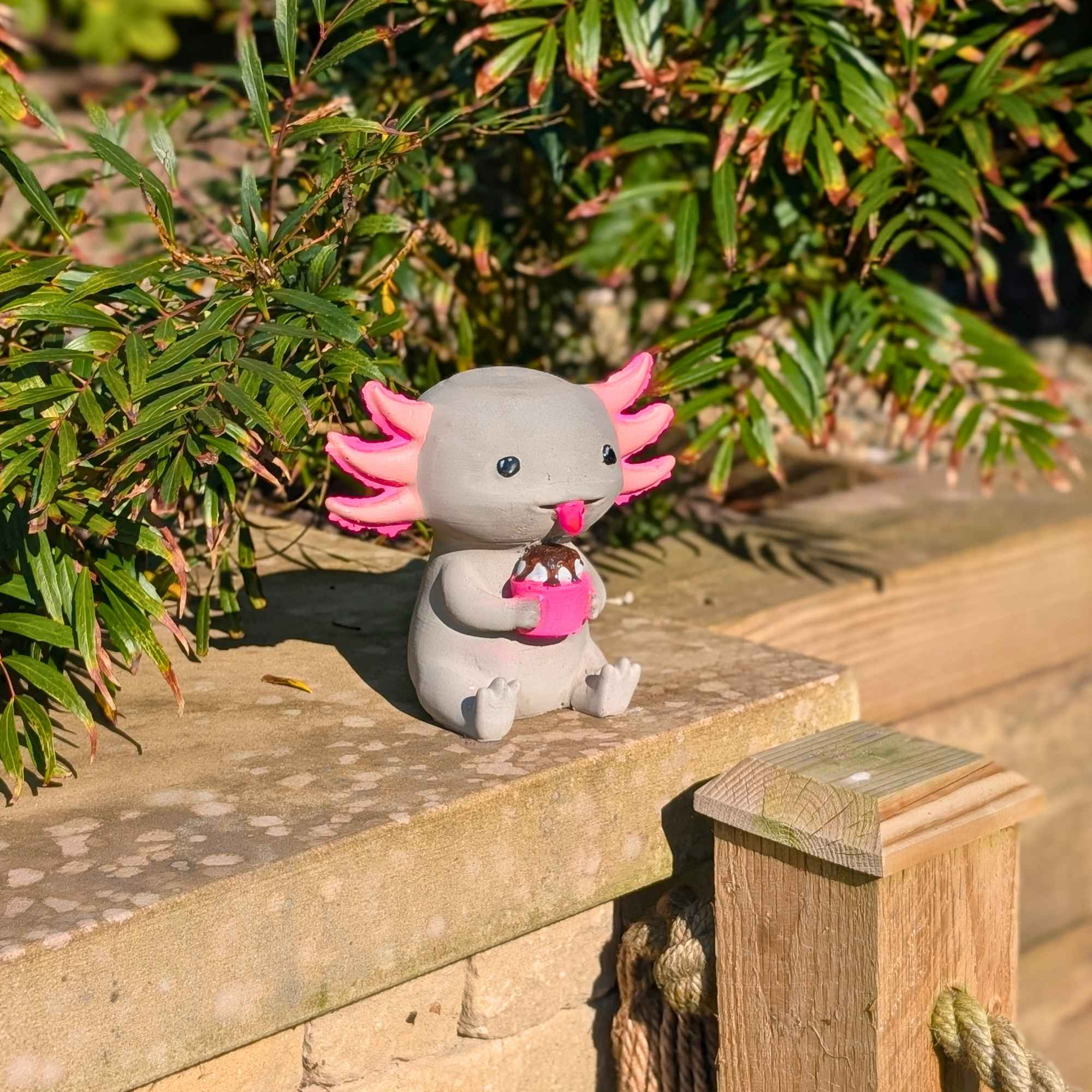 Concrete Axolotl Ornament with Cupcake