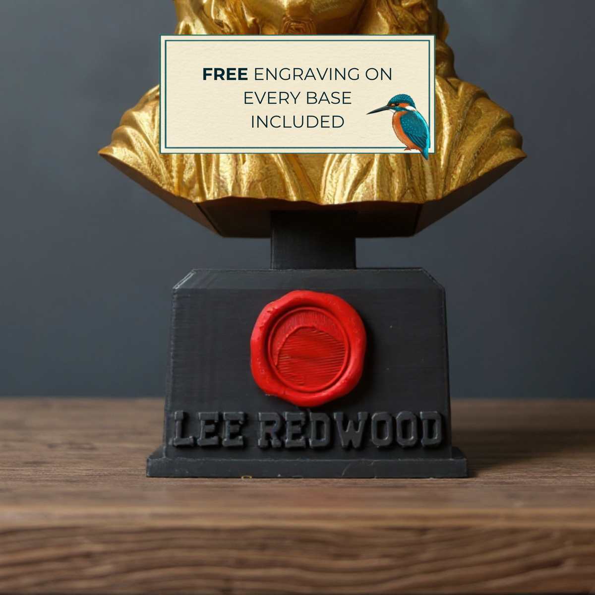 Personalised Gold Bust Trophy side profile showing detail