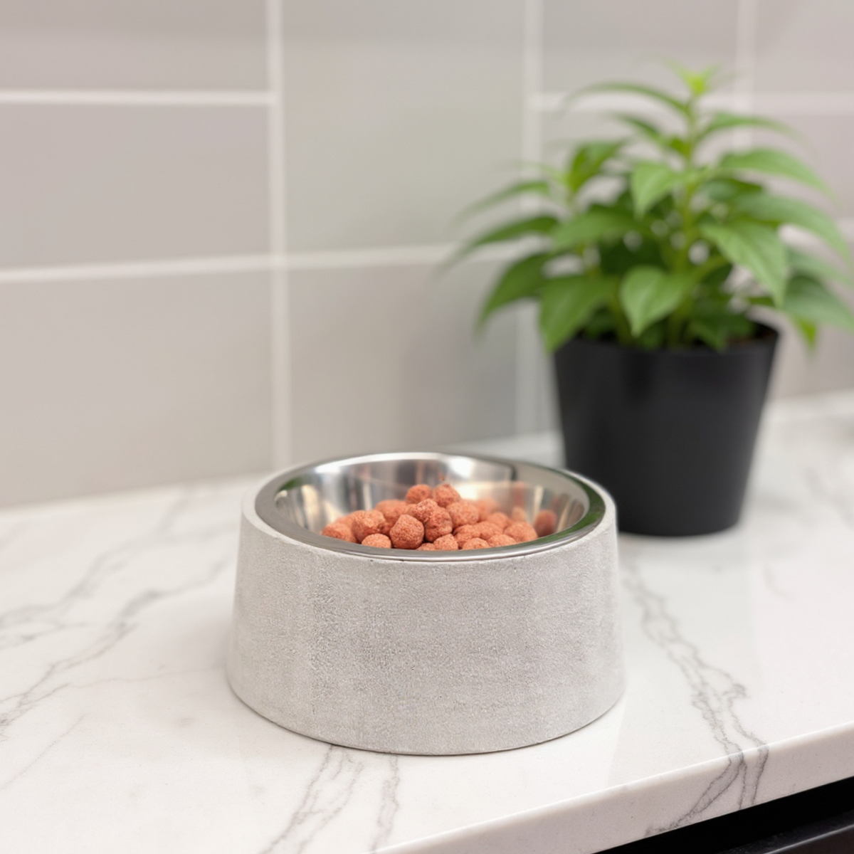 Cast Stone Pet Bowl — close-up — hand-cast stone craftsmanship