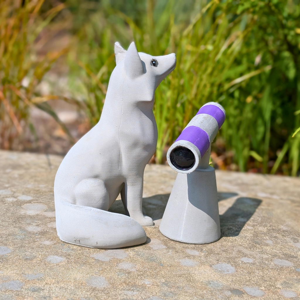 Stargazing Fox & Telescope Duo