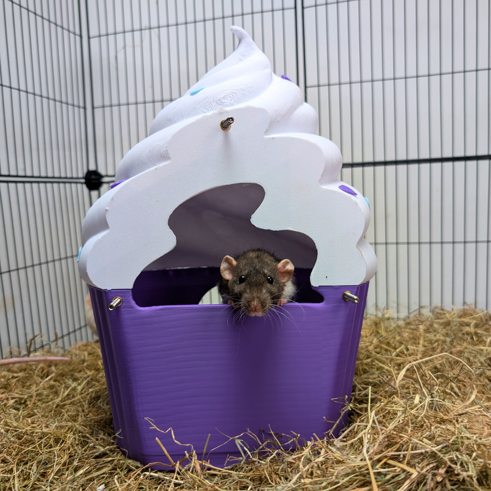 Cupcake Rat Hide & Bed in-use photo for small pet cage setup