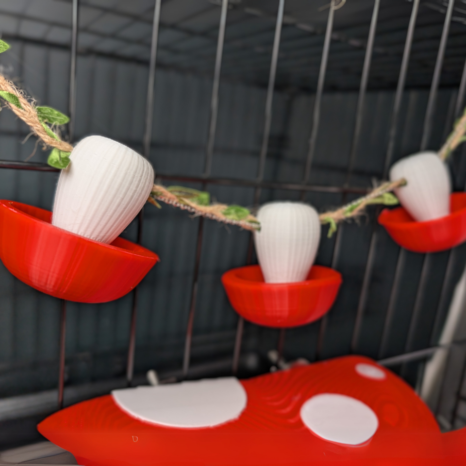 Mushroom Rat Foraging Toy Cups styled in home setting