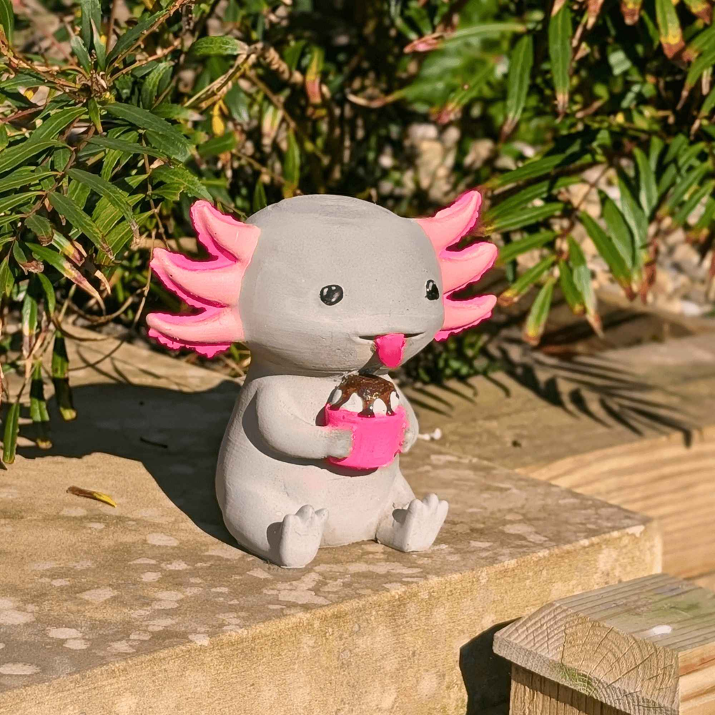 Concrete Axolotl Ornament with Cupcake