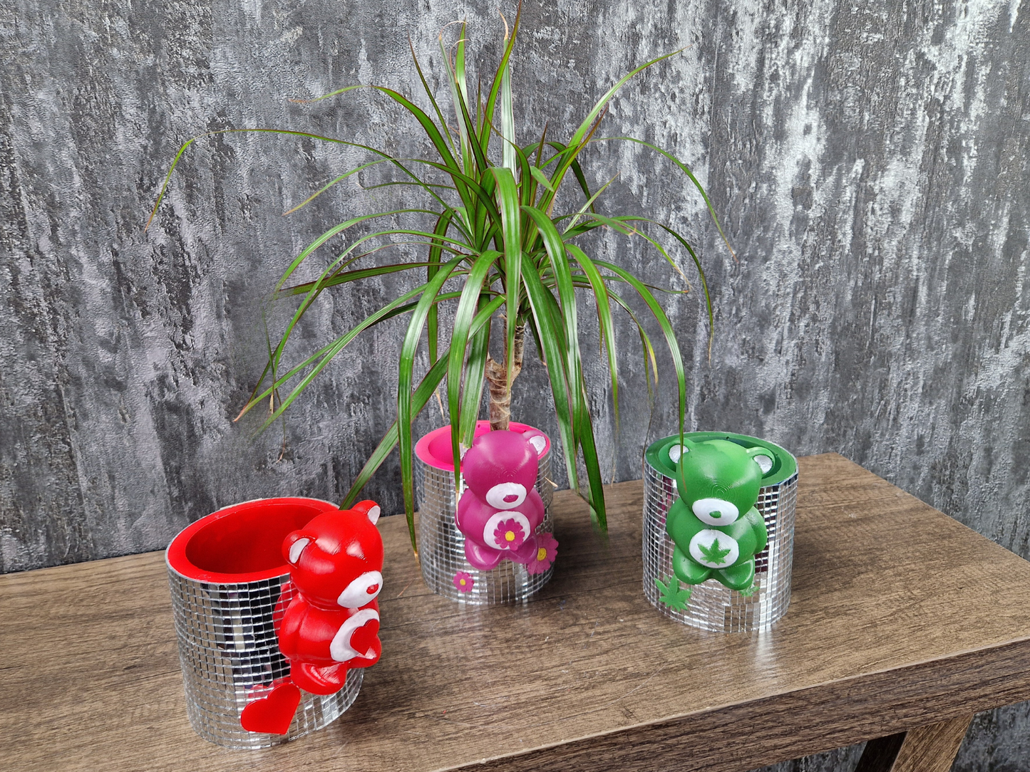 Mirror Ball Planter with Cute Bear Accent • Unique Indoor Decor, Sparkling Home & Living Pot