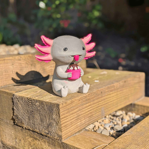 Concrete Axolotl Ornament with Cupcake