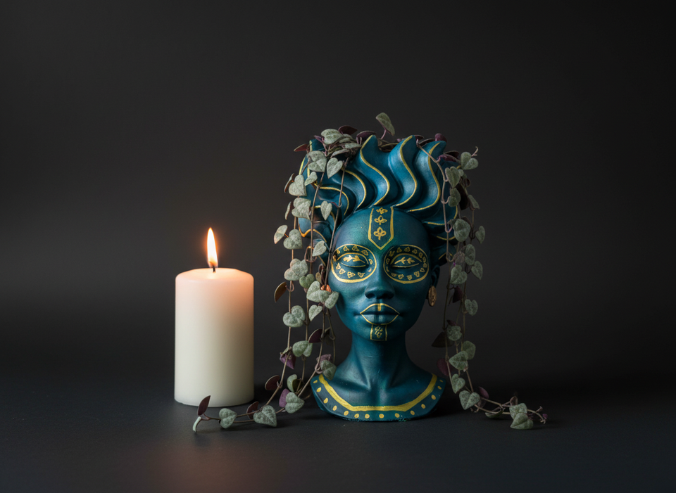 Teal face planter three quarter view