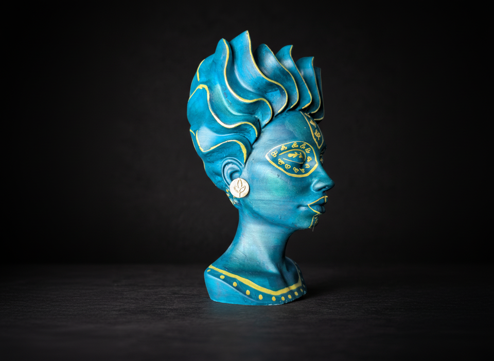 Teal head planter side detail