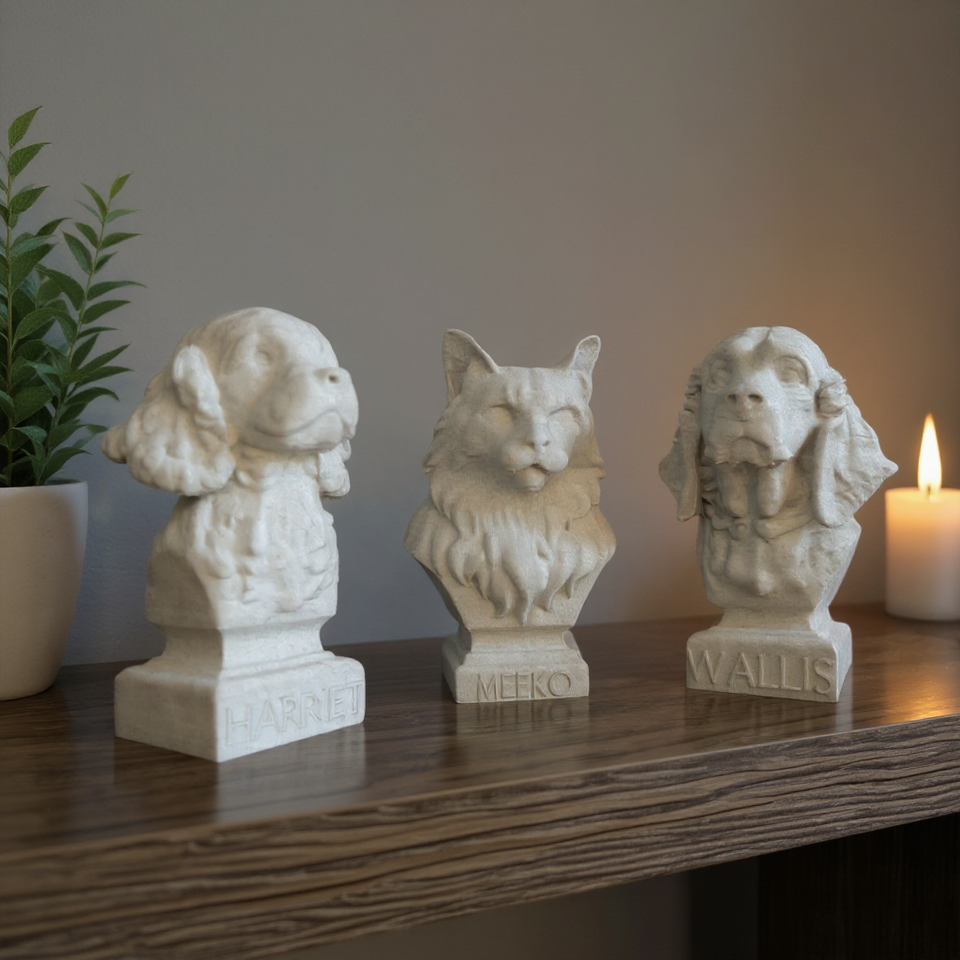Custom Pet Bust from photo with hand-finished pet memorial portrait detail