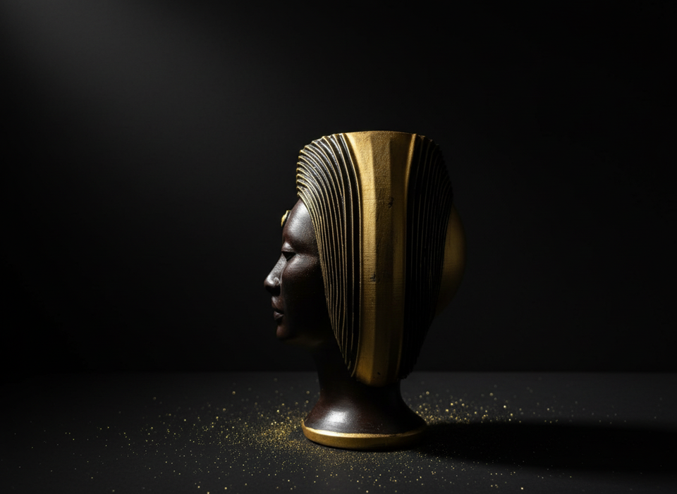 Gold crown head planter detail