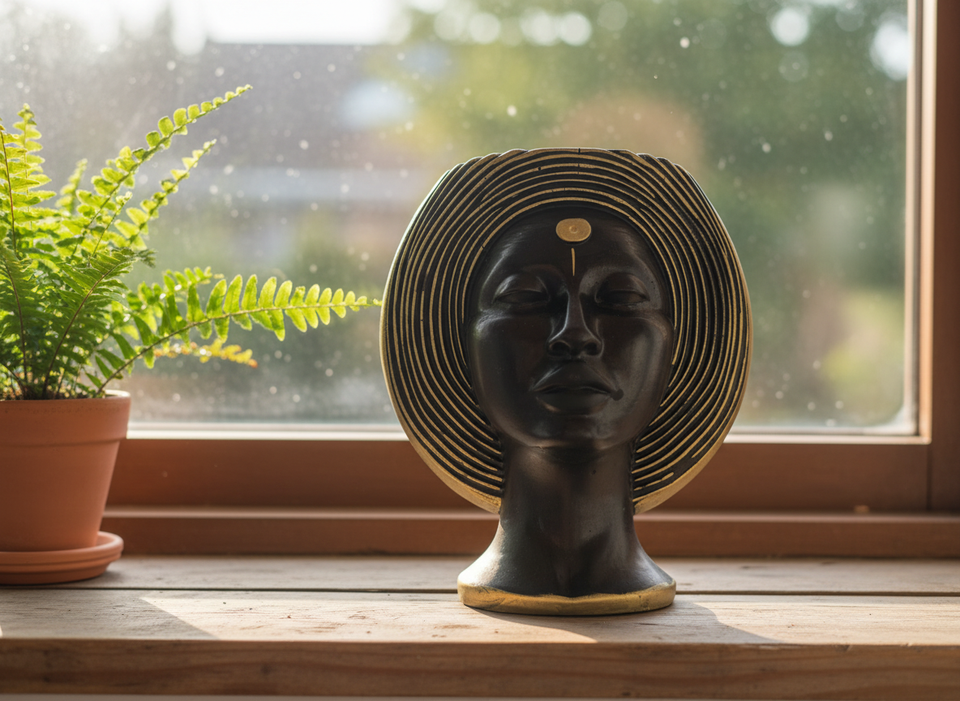 Sculptural gold head planter lifestyle view