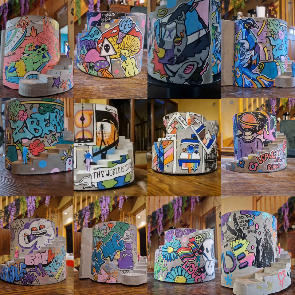 Statement Graffiti Planter - Unique Home Decor for Urban Aesthetics front view showing planting area