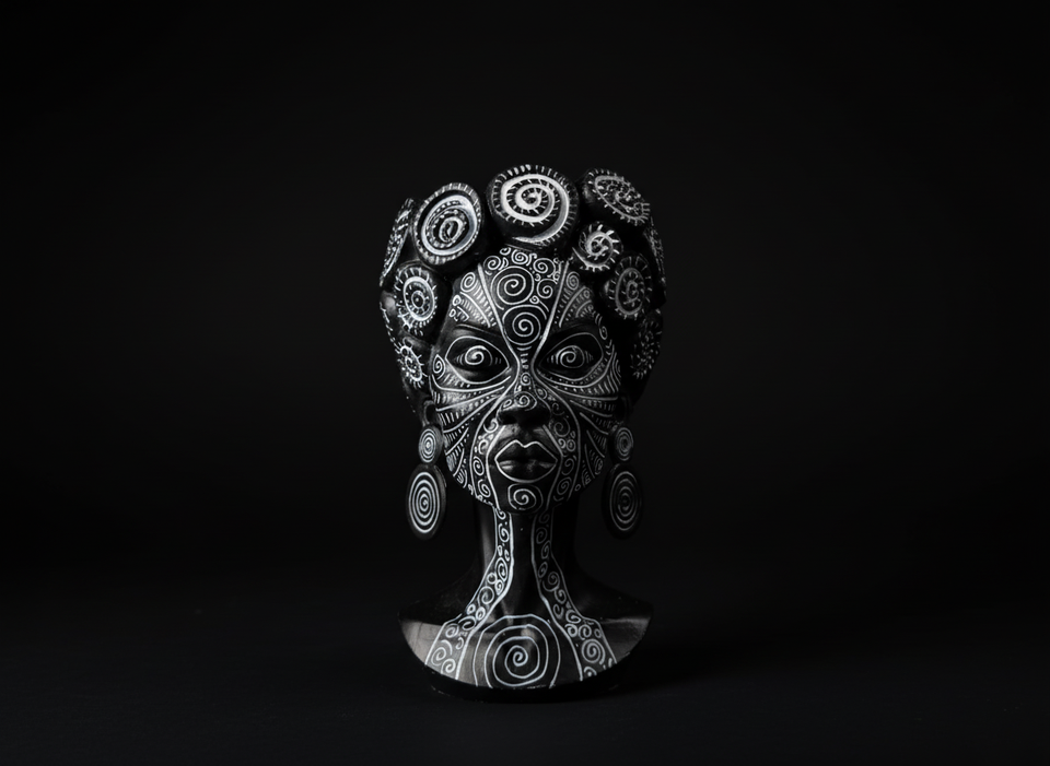 Black and gold head planter alternate front view