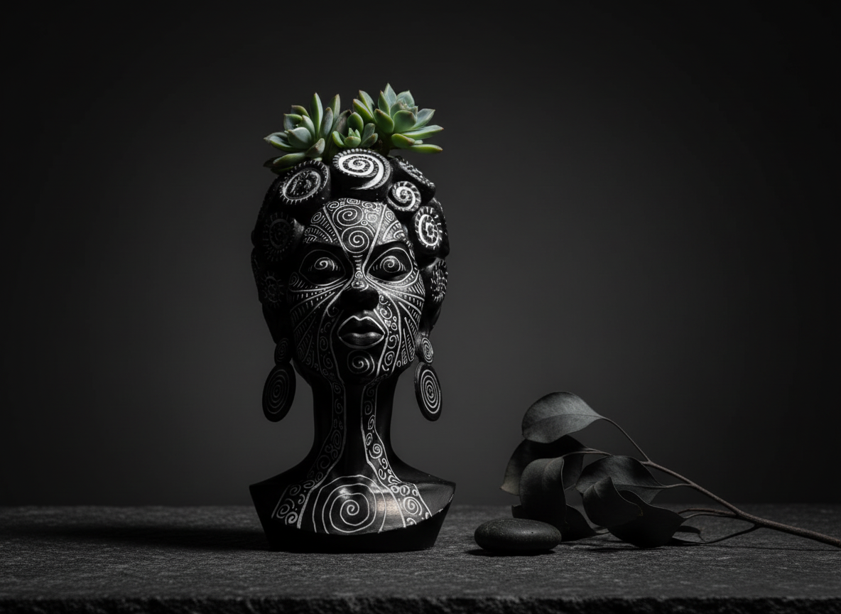 Mother of the Gyre planter with succulent and dried botanicals