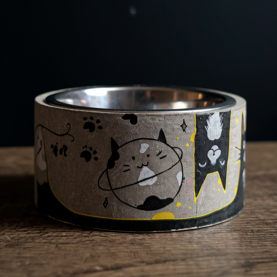 Personalized Graffiti Pet Bowl close-up of surface texture