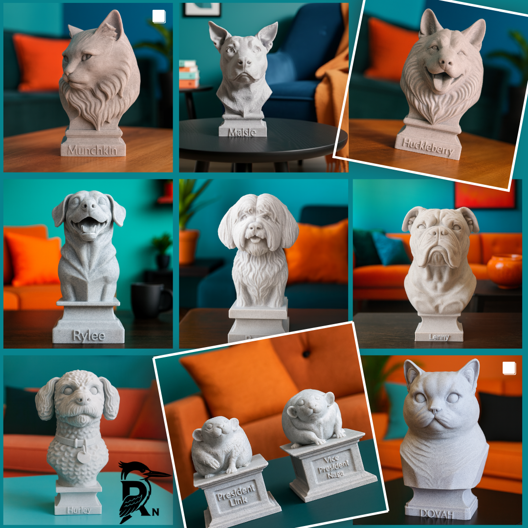 Custom Pet Bust rear three-quarter view